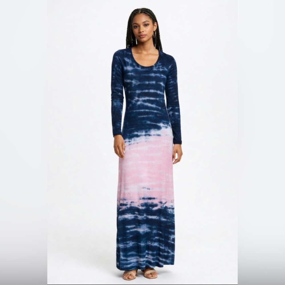 Go Couture Navy and Pink Long Sleeve Dress